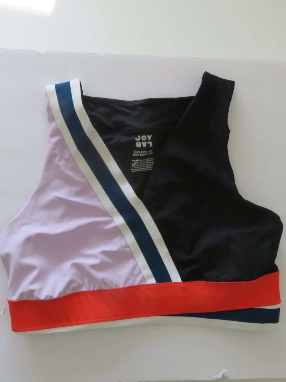 (#138) JoyLab Womens Colorblock Wrap Front Sports Bra Black Lavender Orange XXL
